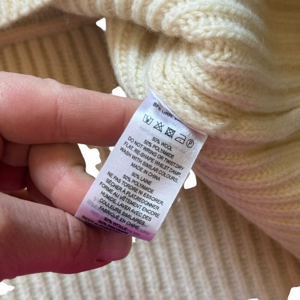 NWT French Connection Womens Colorblock Long Sleeve Mock Sweater Beige Medium - Picture 3 of 8